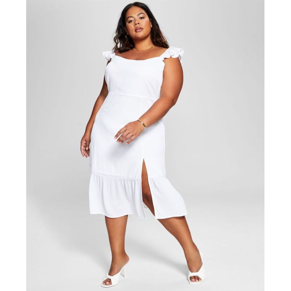 And Now This Now This Trendy Plus Size Flutter Sleeve Midi Dress